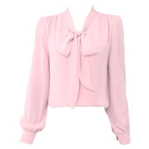 Розовая блузка с бантом