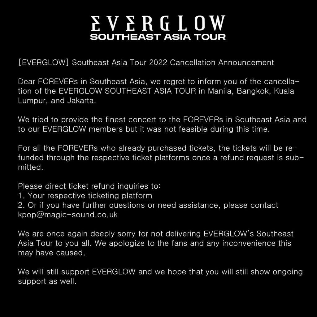 Тур EVERGLOW по Юго-Восточной Азии отменен за неделю до первого концерта