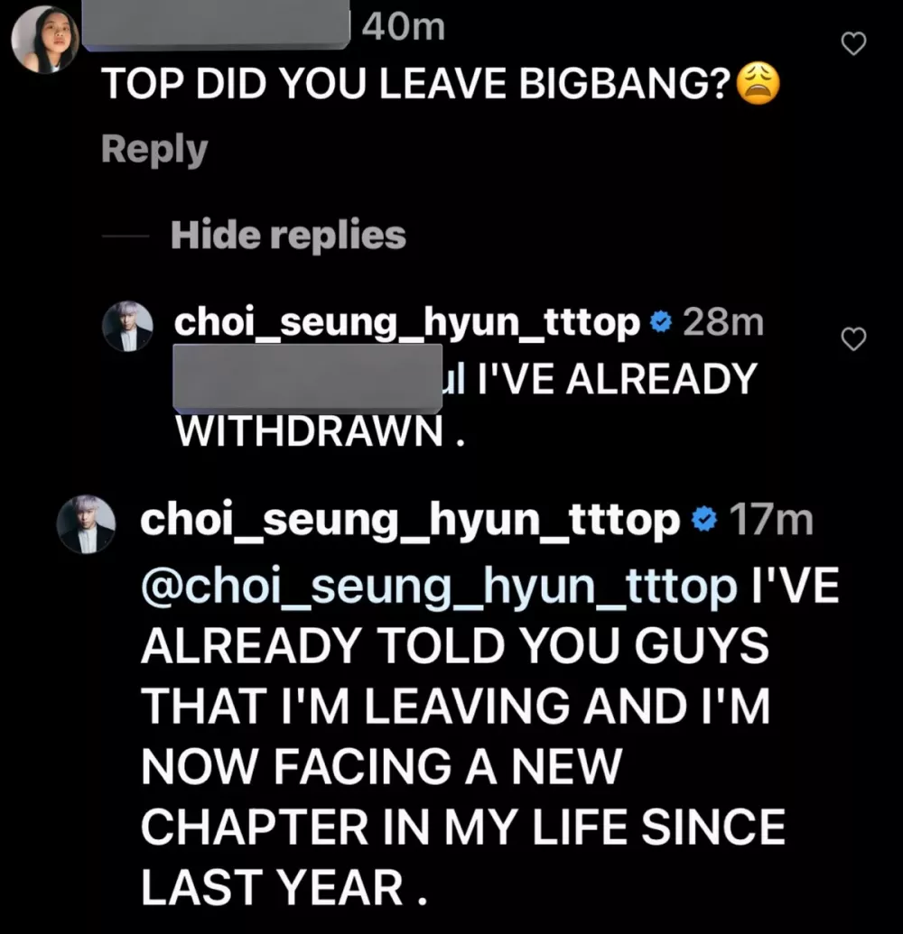 T.O.P завершает свое путешествие с BIGBANG и подтверждает свой уход