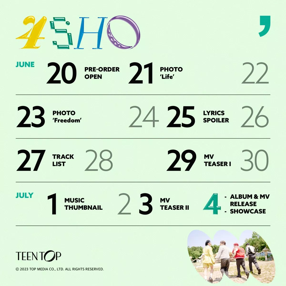 TEEN TOP объявляет расписание камбэка с новым альбомом "4SHO"