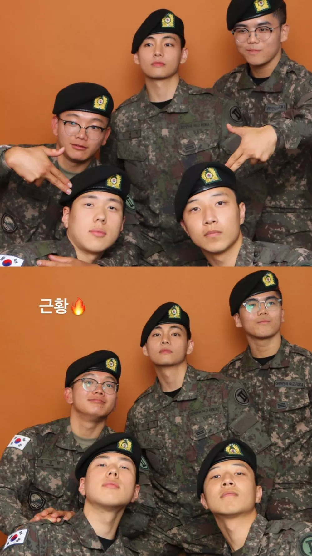 Ви из BTS радует поклонников военными фотографиями с солдатами отряда