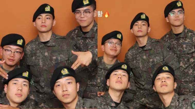 Ви из BTS радует поклонников военными фотографиями с солдатами отряда